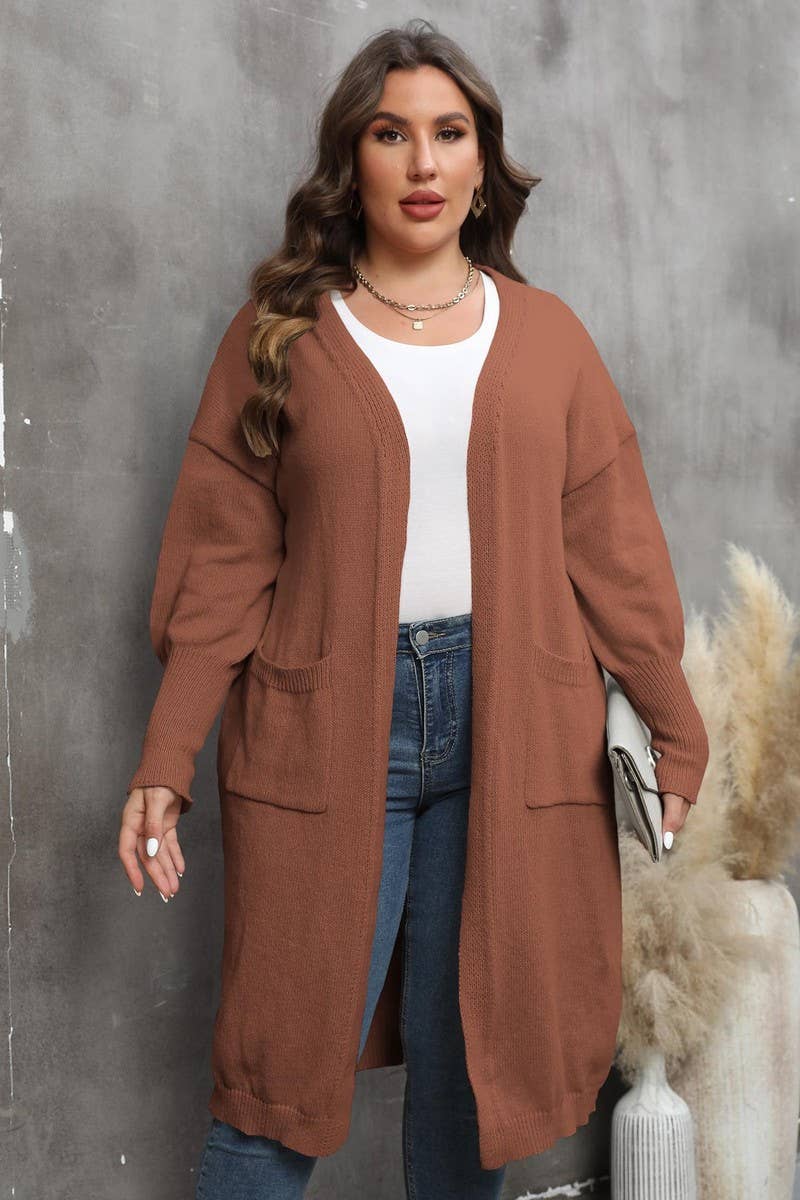 CWOSWL1568_PLUS Size Casual Open Front Long Cardigan Sweater