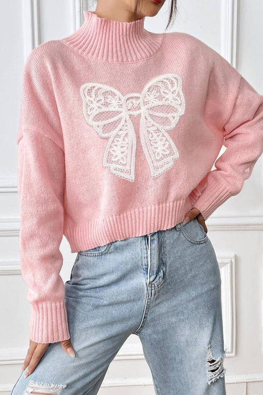 CWTTT00022_WOMEN TURTLENECK SHORT SWEATER BOW