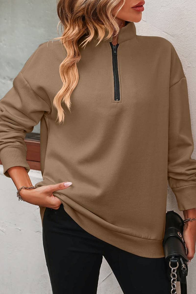 CWTBLL2734_ZIPPER STAND-UP COLLAR LONG-SLEEVED HOODIE