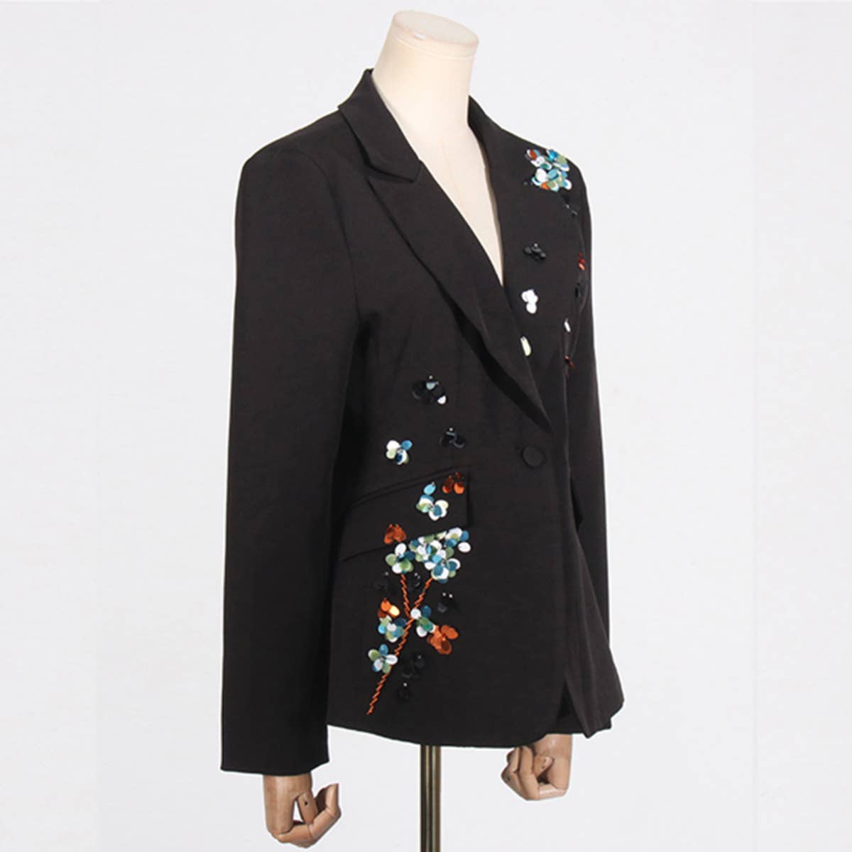 Spring Elegant V-Neck Sequin Blazer Jacket_CWOCO1230