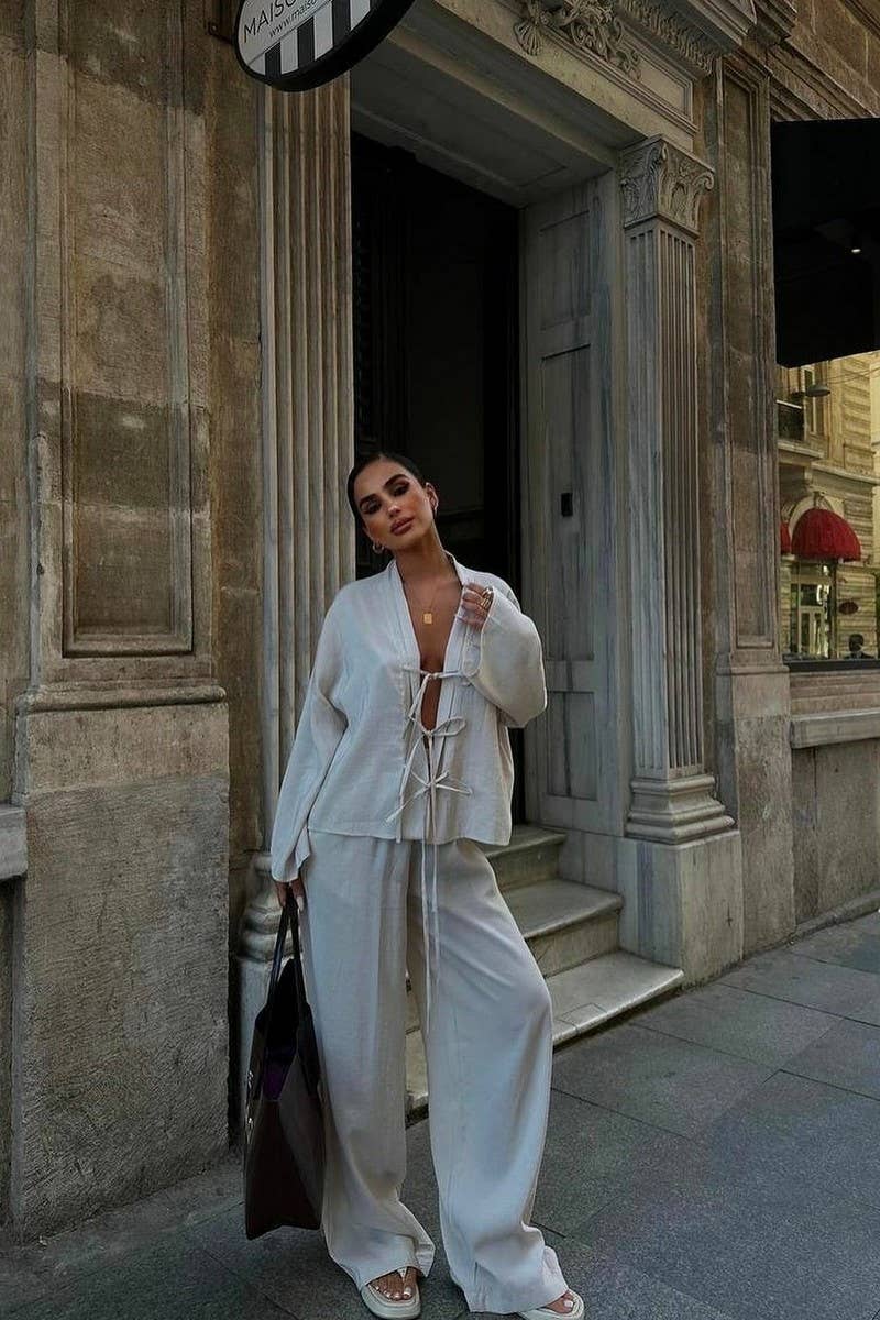 CWSTB1164_CASUAL SOLID COLOR SHIRT AND PANTS SET