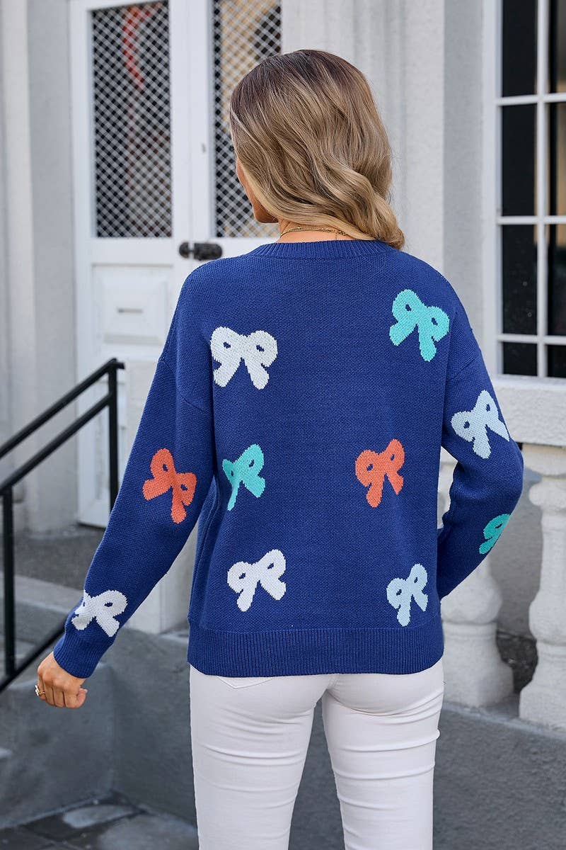 CWOSWL3146_BOW CREW NECK LONG SLEEVE KNITTED SWEATER