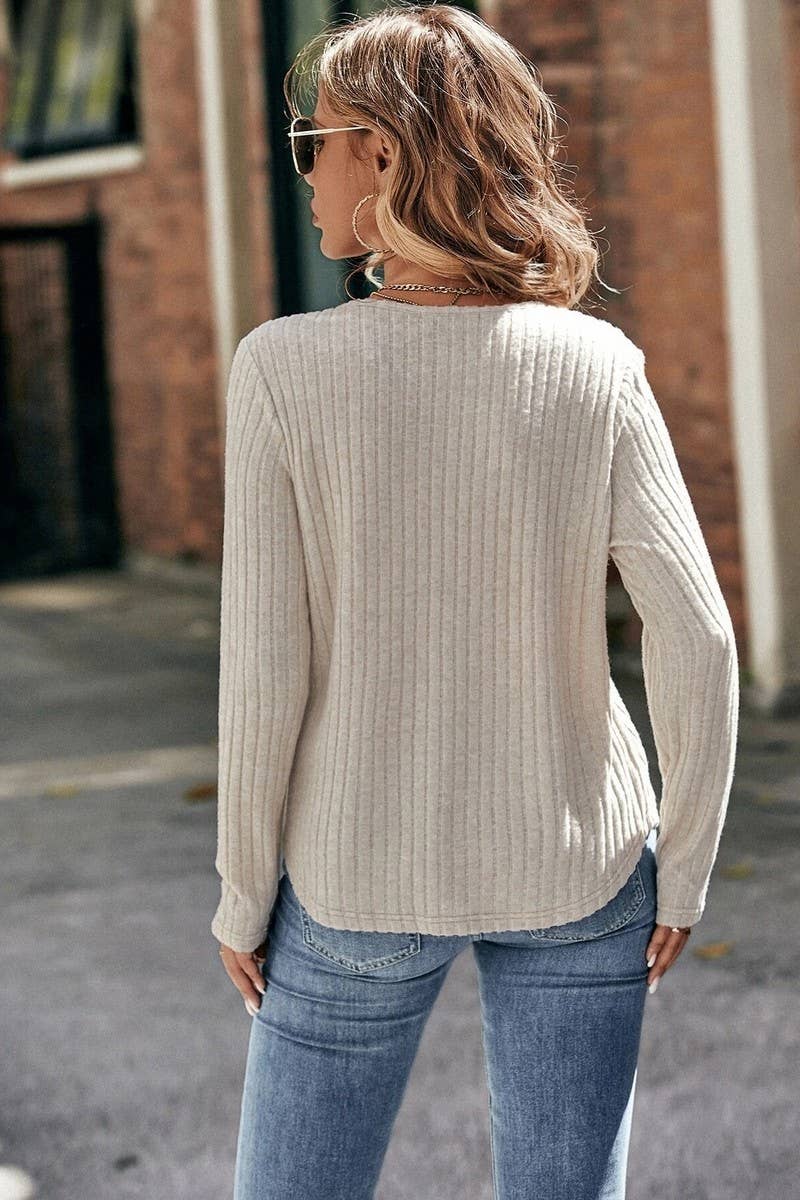 CWTBLL01083_CREW NECK RIBBED LACE LONG SLEEVE TOP