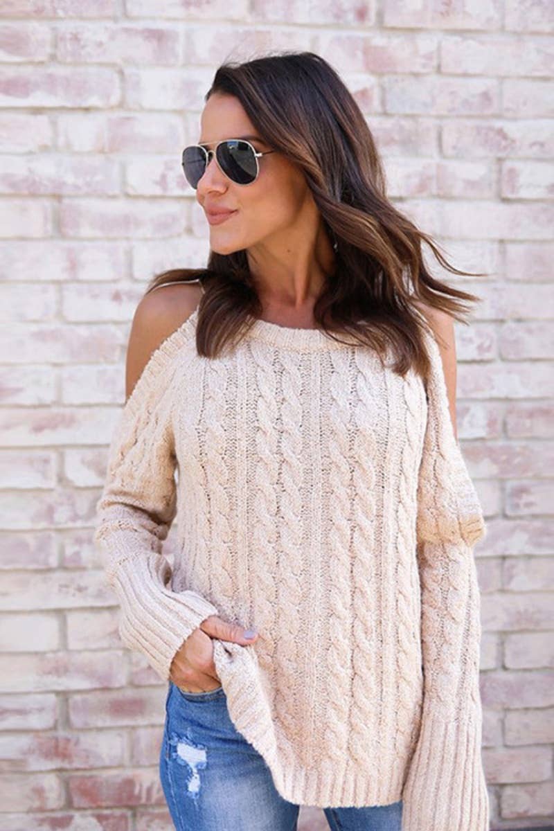 CWOSWL6650_CREW-NECK OFF-SHOULDER LONG-SLEEVED SWEATER