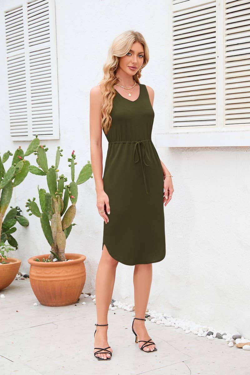 CWDSD4006_SIDE SPLIT DRAWSTRING HIGH-WAISTED SHORT DRESS