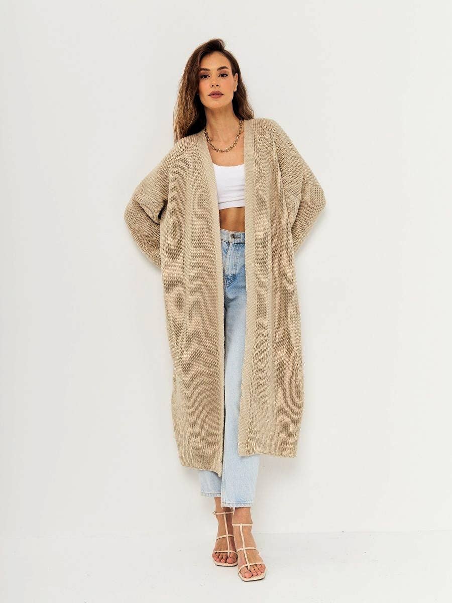 CASUAL LOOSE LONG SOLID COLOR UNBUTTONED CARDIGAN