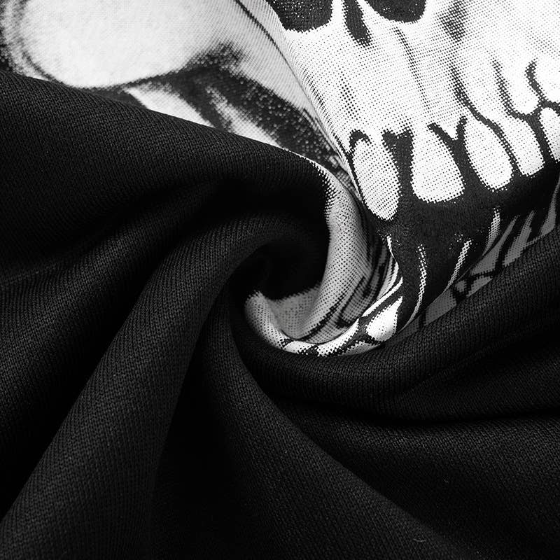 CONTRAST COLOR LOOSE CASUAL SKULL PRINT HOODIE