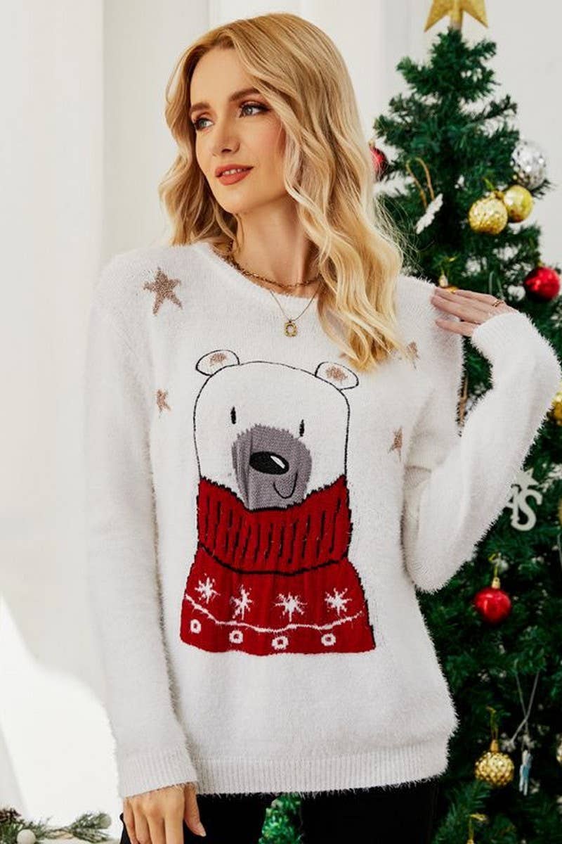 CWOSWL2494_CARTOON JACQUARD KNITTED CHRISTMAS SWEATER