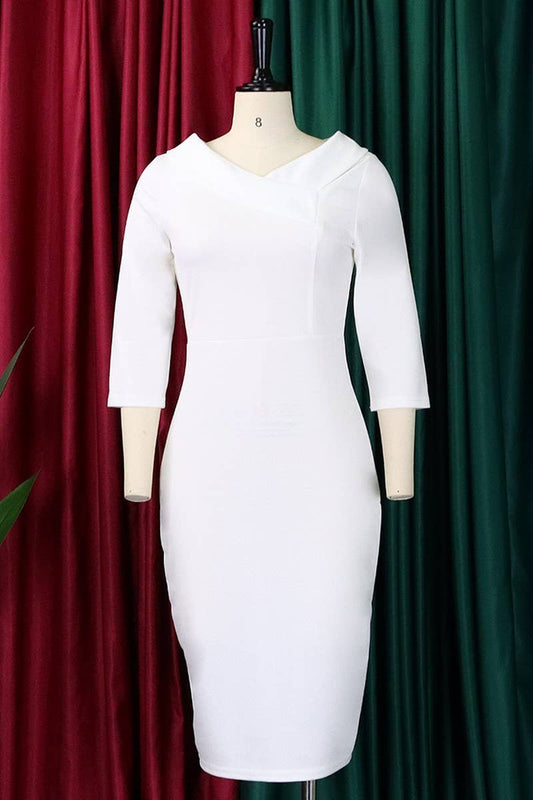 CWDSD3595_PLUS SIZE V-NECK WAIST MIDI DRESS