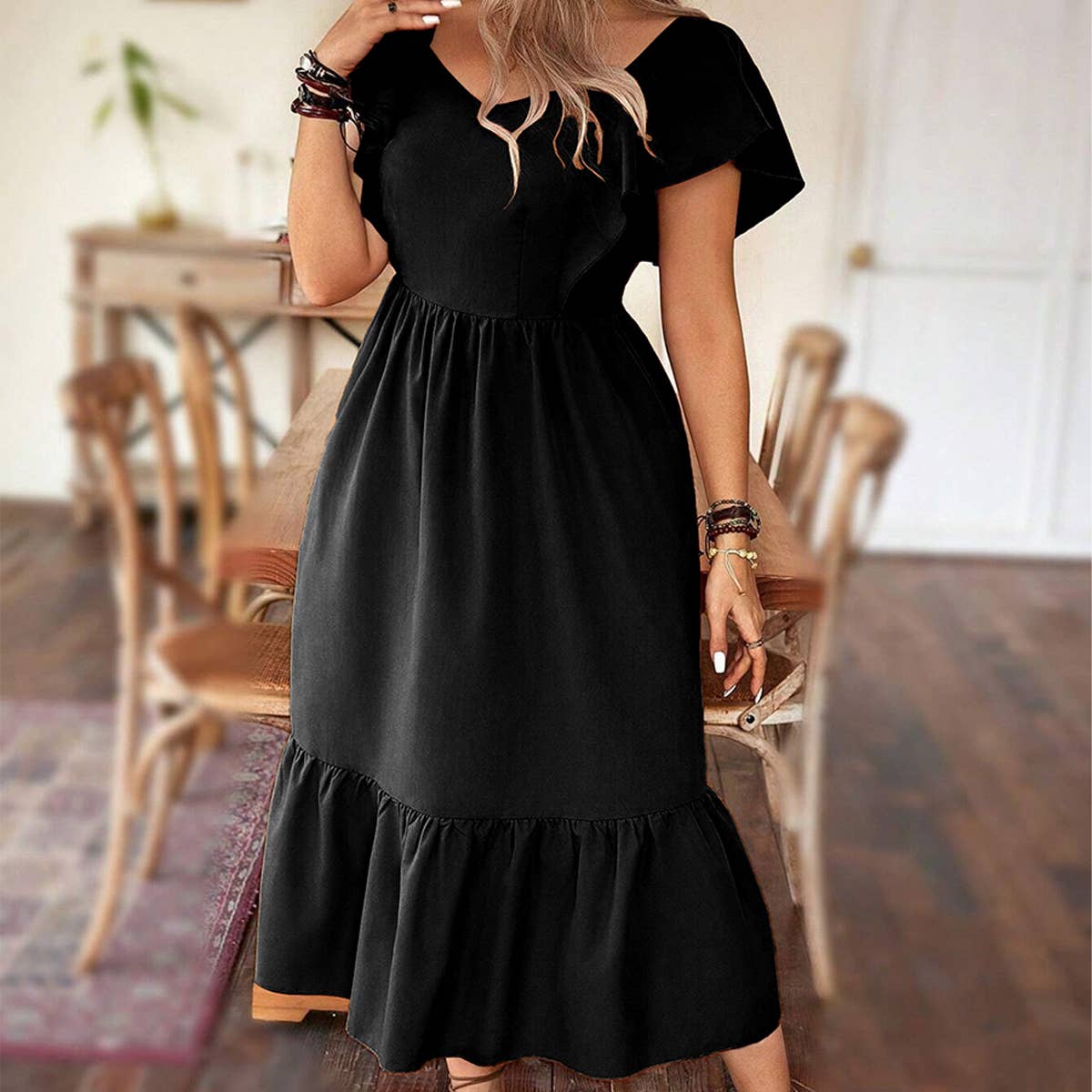 French Style Midi Dress ? Ruffle & Backless