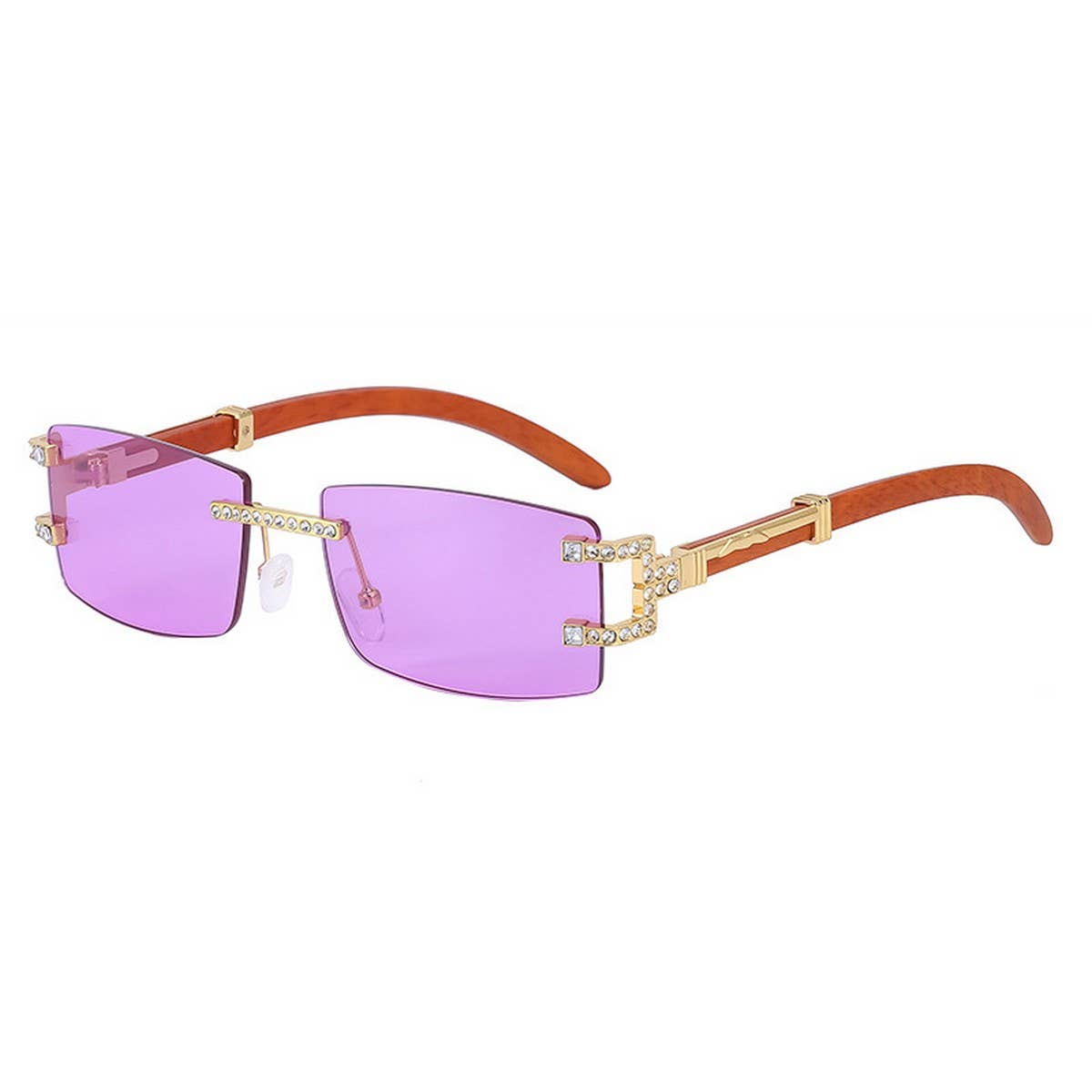 VINTAGE FAUX WOOD FRAMELESS DIAMOND SUNGLASSES