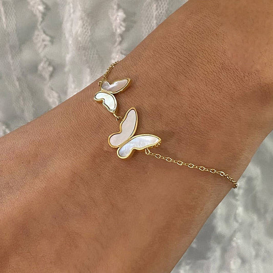 Elegant Shell Butterfly Bracelet, Stainless Steel