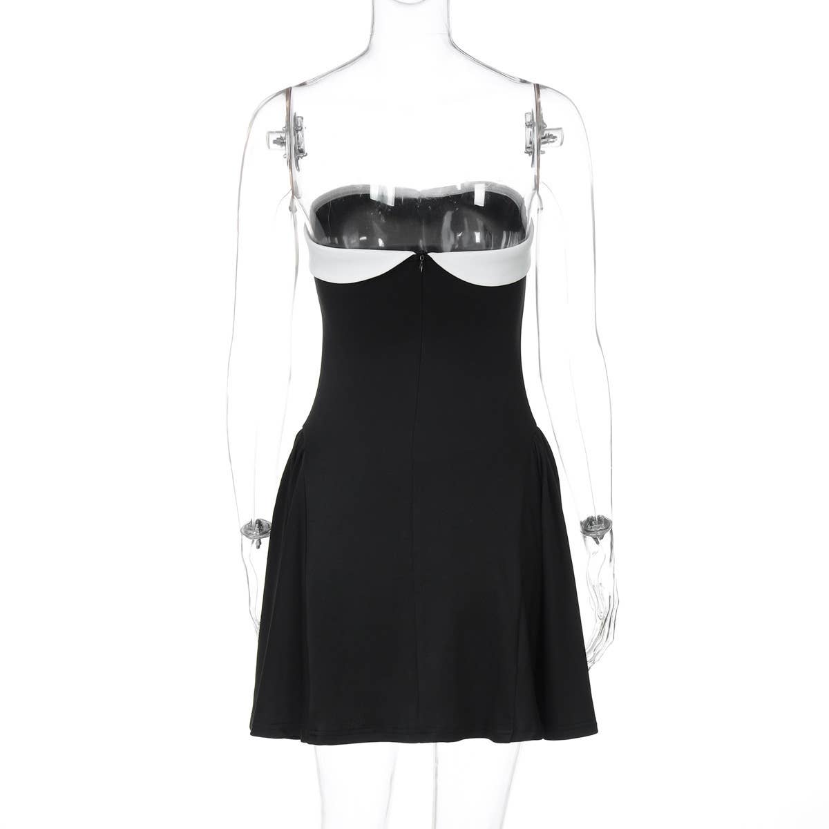 Contrasting color cinched waist strapless dress