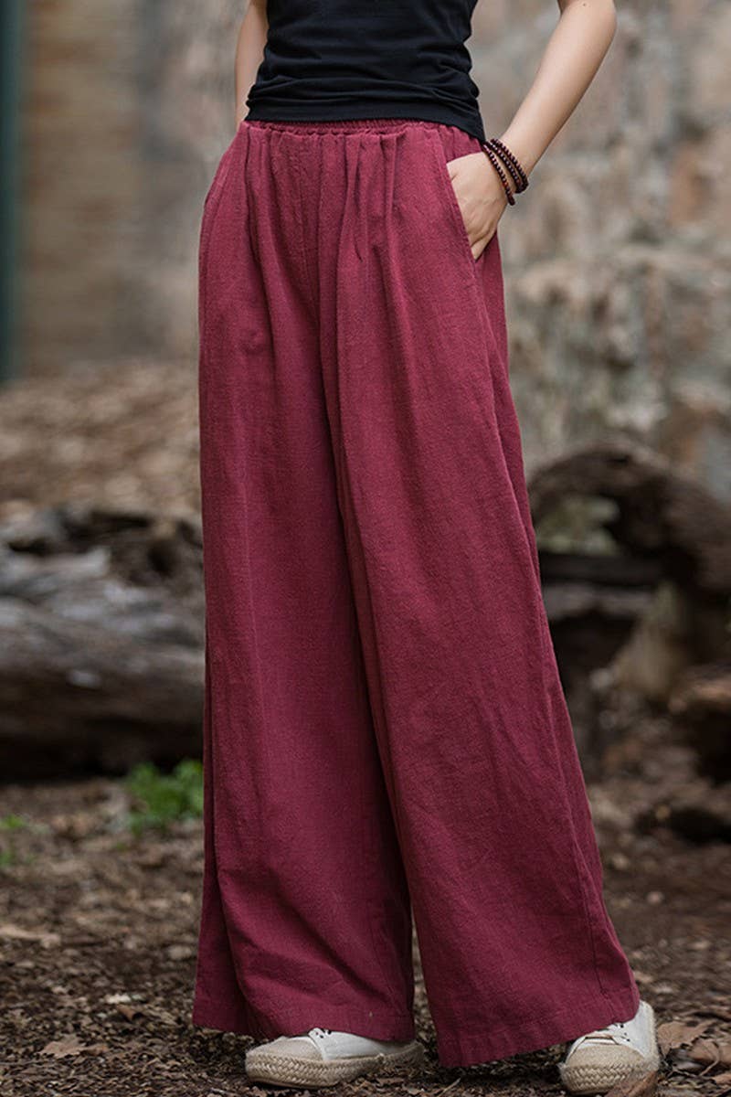 CWBLP1377_COTTON AND LINEN SAND-WASHED WIDE-LEG TROUSERS