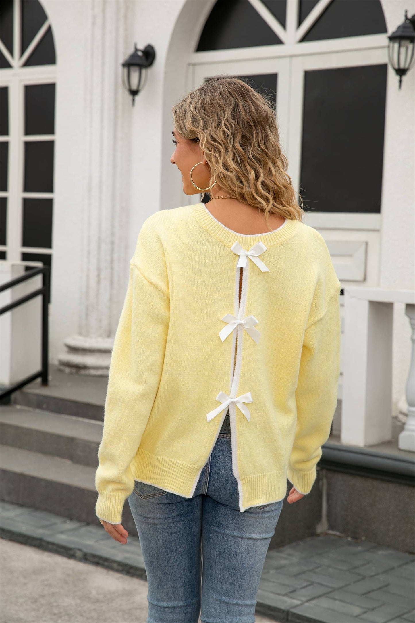 Bowknot is lace-up back sexy back sweater
