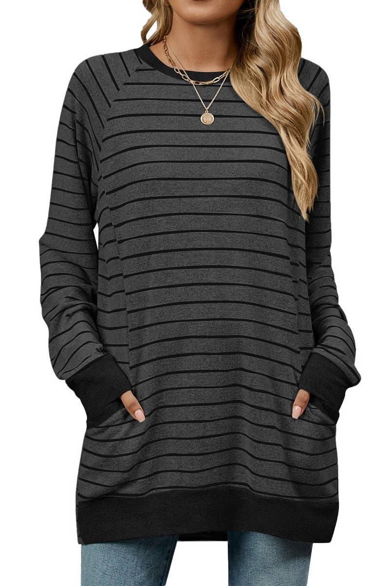 CWTBLL3664_COLOR BLOCKED STRIPED POCKET LOOSE T-SHIRT