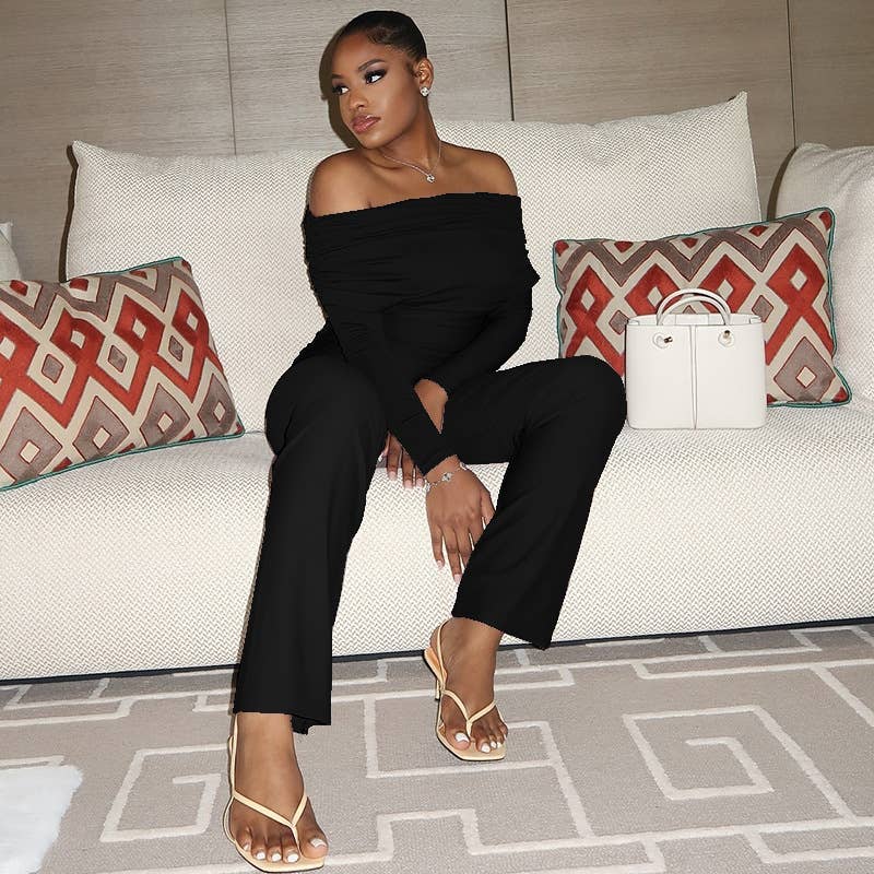 CASUAL SOLID COLOR PLEATED SHOULDER TOP ONESIE