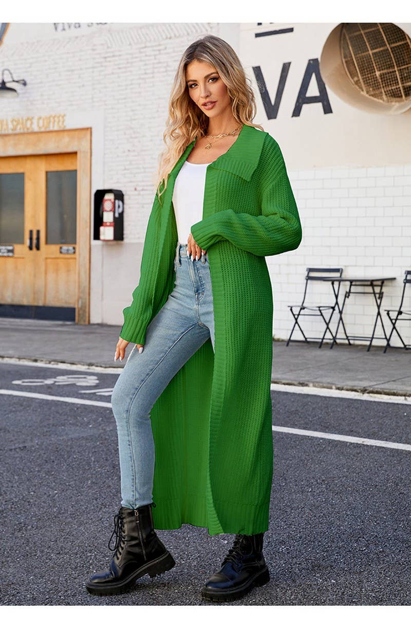 CWOCAL0753_SOLID COLOR LAPEL LONG SWEATER KNITTED CARDIGAN