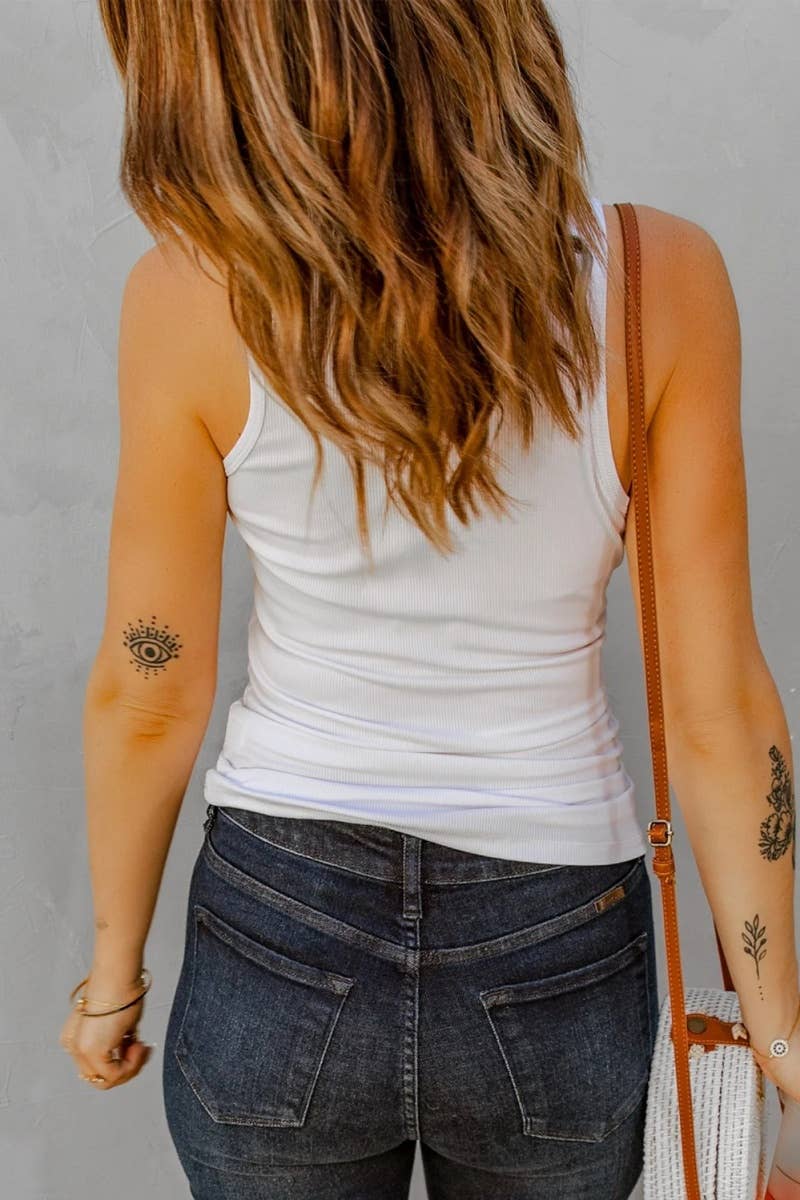 CWOV0232_WOMEN'S SOLID COLOR DARK V SLEEVELESS TOP