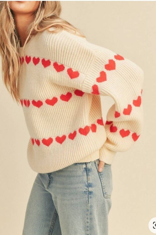 CWOSWL3098_LOOSE ROUND NECK HEART PULLOVER KNITTED SWEATER