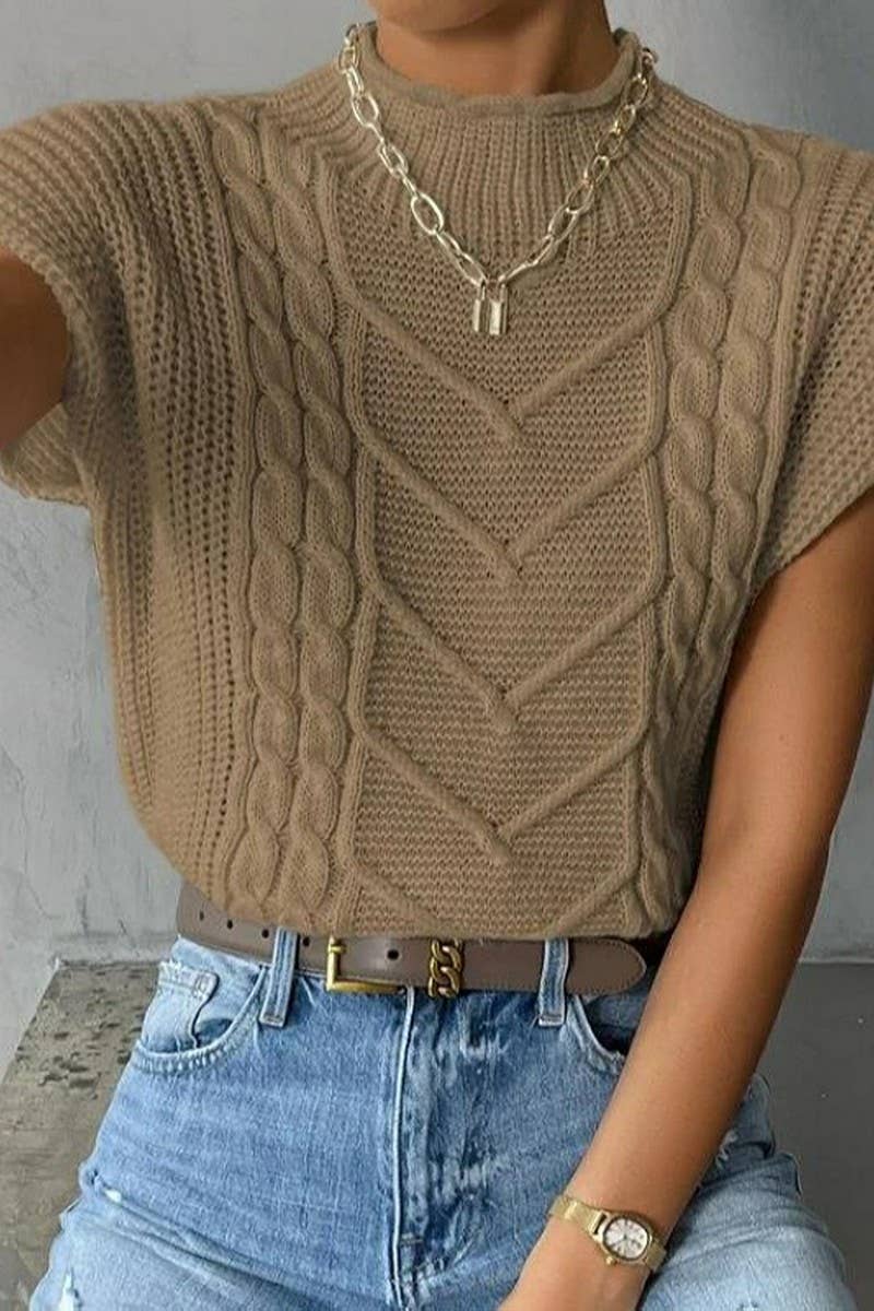 CWOSWSL0141_SOLID COLOR CASUAL TWISTED HIGH COLLAR VEST