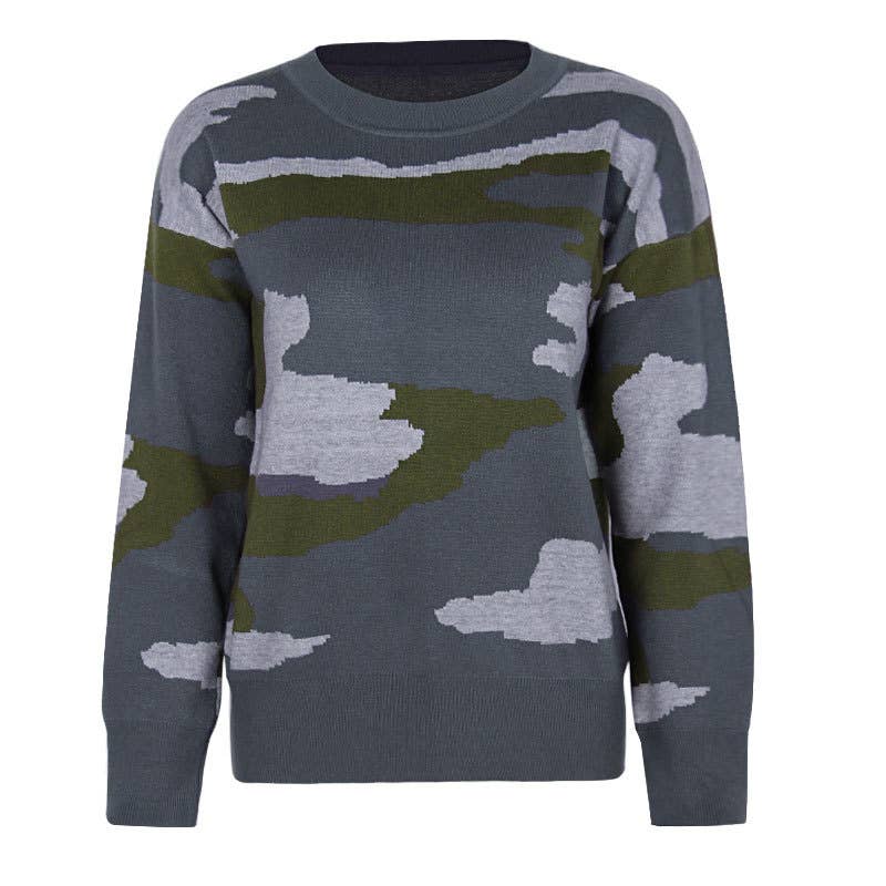 CAMOUFLAGE LEOPARD PRINT CREW NECK JUMPER
