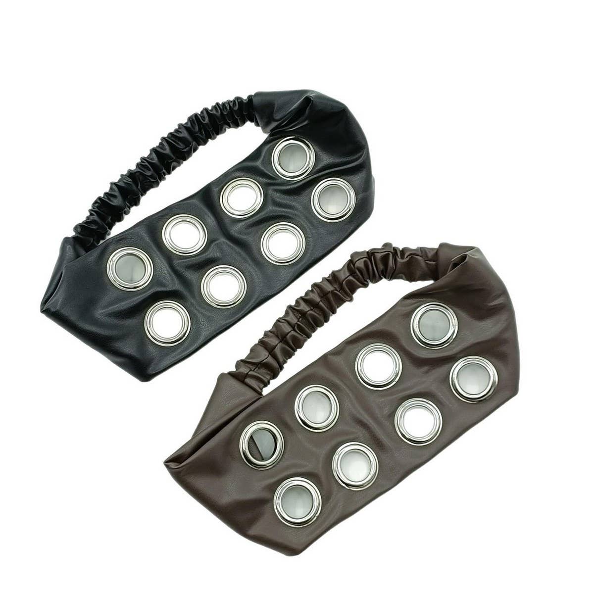 PU Leather Wide Punk Headwrap with Metal Studs_CWAHA6308