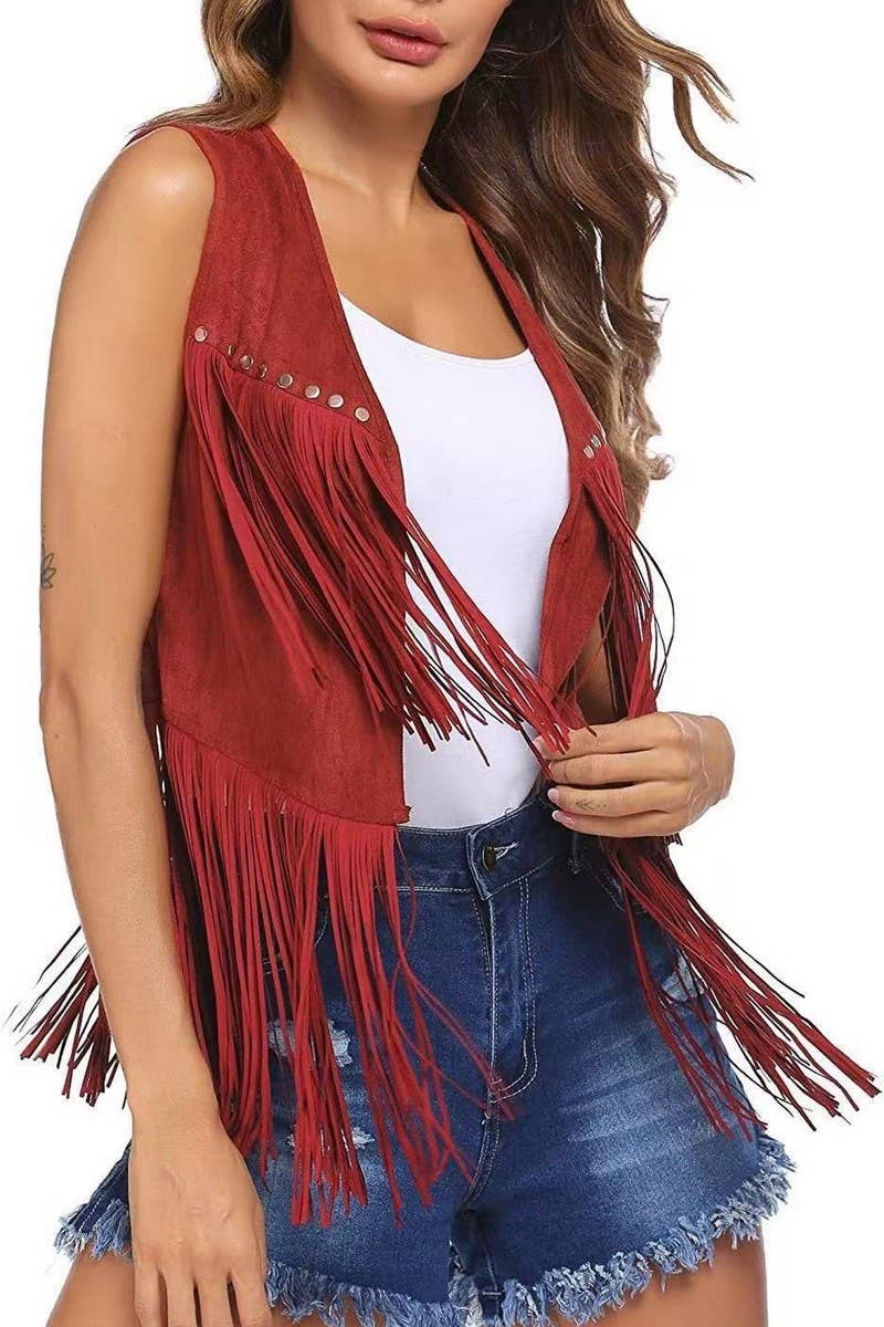 CWOCASL0052_SOLID COLOR SHORT VEST VEST TASSEL JACKET