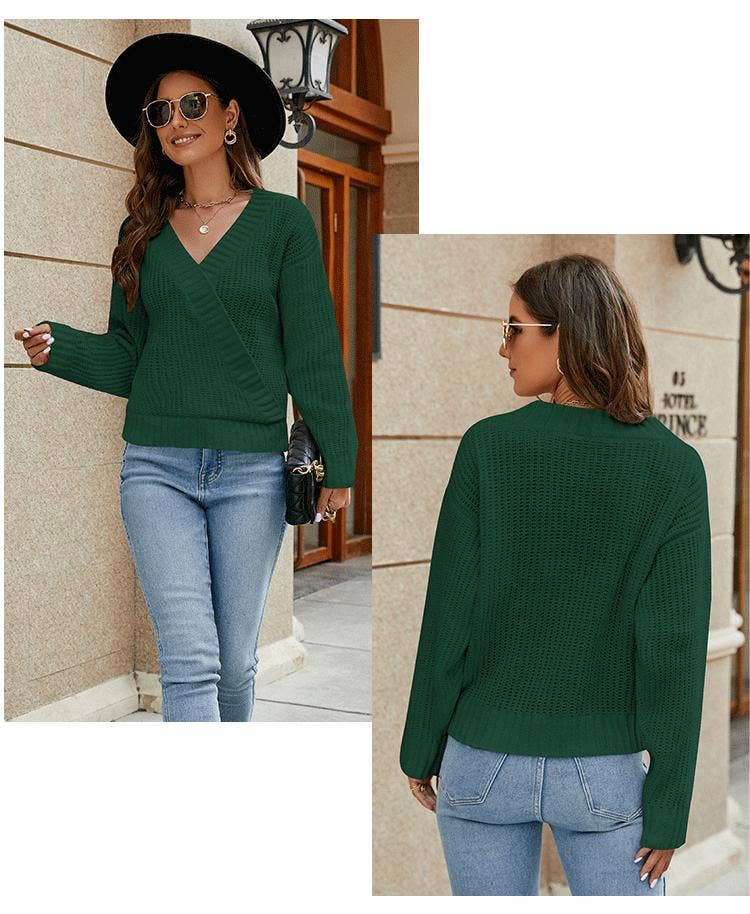 CHENILLE SWEATER WITH LOOSE V-NECK DESIGN