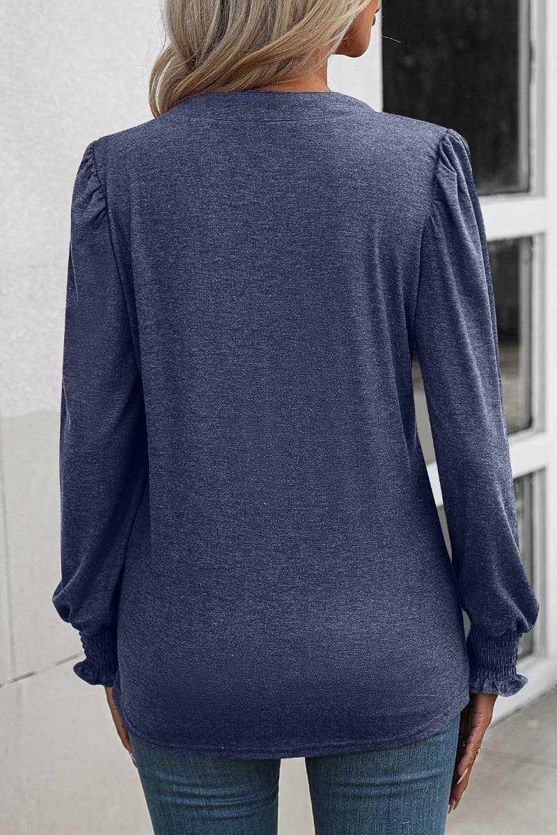 CWTBLL2735_CASUAL SOLID COLOR V-NECK LONG SLEEVE TOP