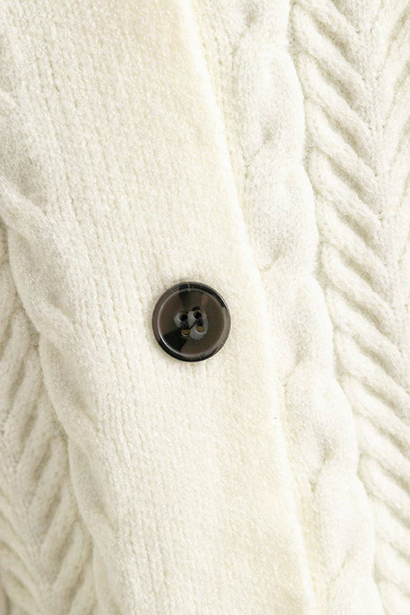 CWOCAL00678_LOOSE COLORBLOCK CABLE V NECK KNIT CARDIGAN