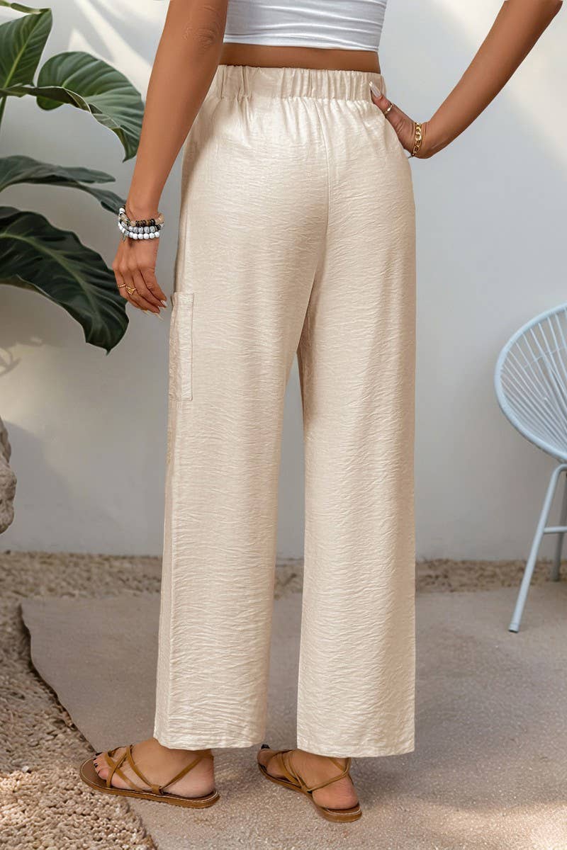 CWBLP1940_SUMMER TEXTURED HIGH-WAIST POCKET ELASTIC PANTS