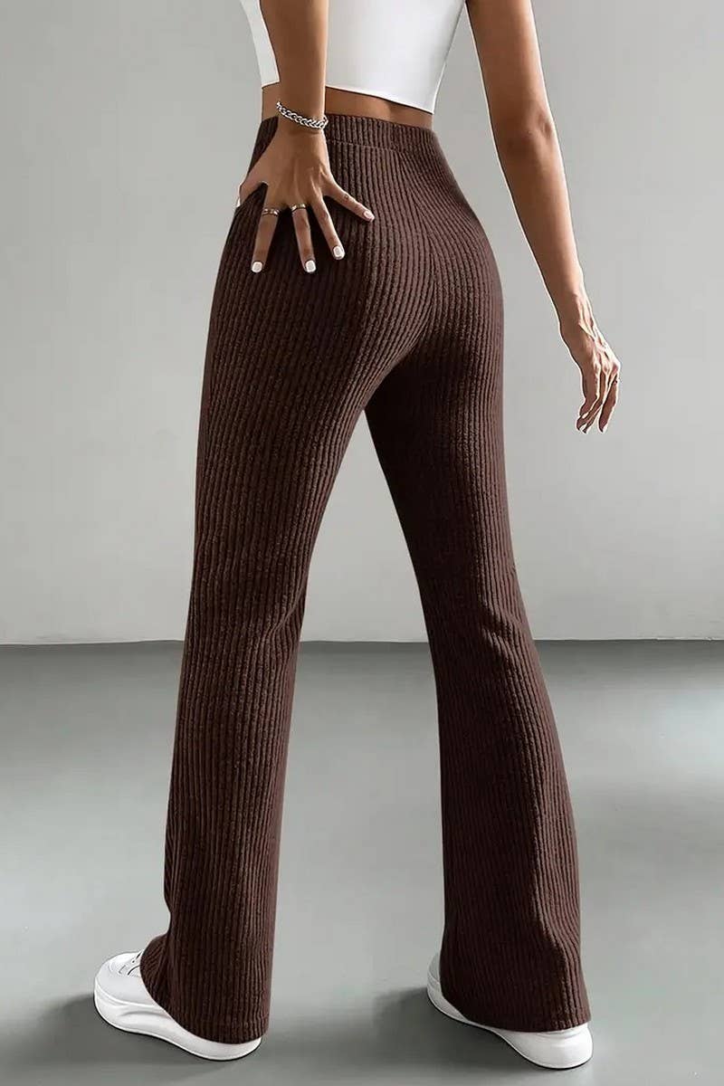 CWBLP1118_SOLID RIBBED SLIM-FIT KNIT BOOTCUT PANTS