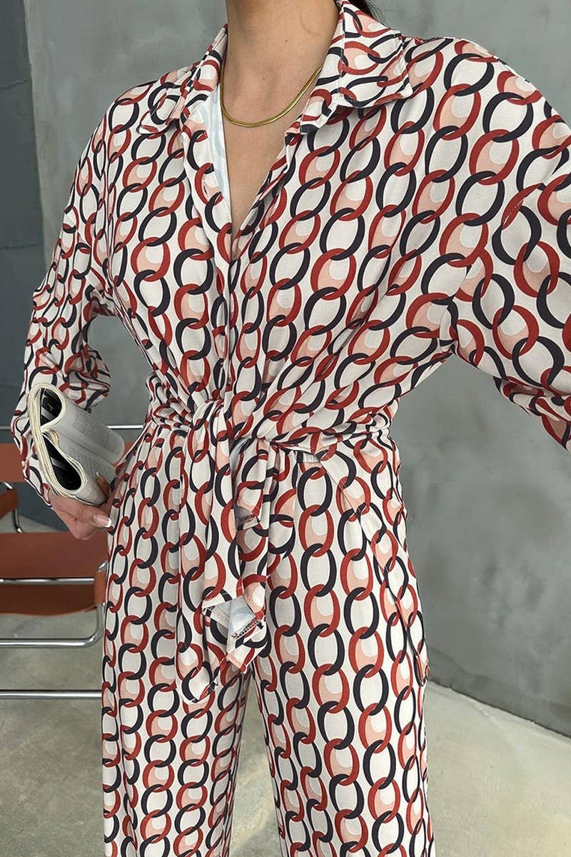 CWSPJ0399_SATIN PRINT CARDIGAN PANTS PAJAMAS TWO-PIECE SET