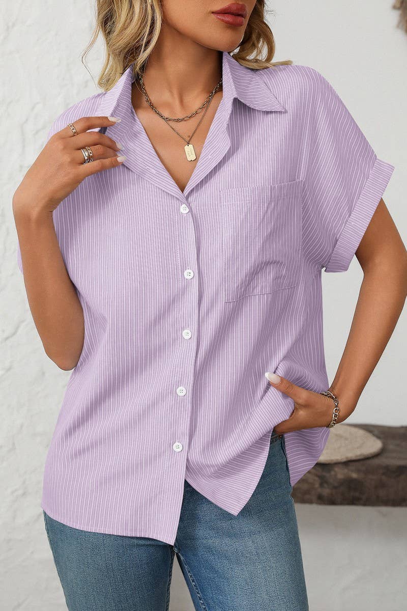 CWTSTS0568_LOOSE POCKET CASUAL STRIPED SHORT SLEEVE SHIRT