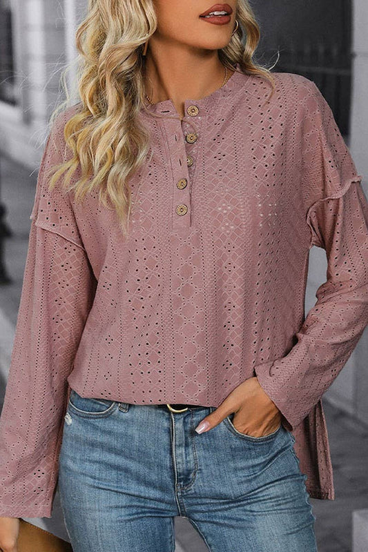 CWTBLL1238_LONG SLEEVE SOLID COLOR KNIT JACQUARD TOP