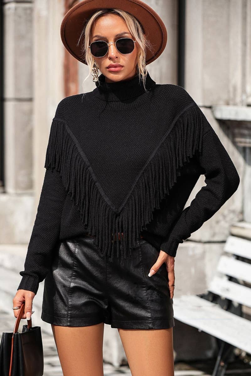 CWOSWL6486_TURTLENECK LONG-SLEEVED SWEATER WITH FRINGE