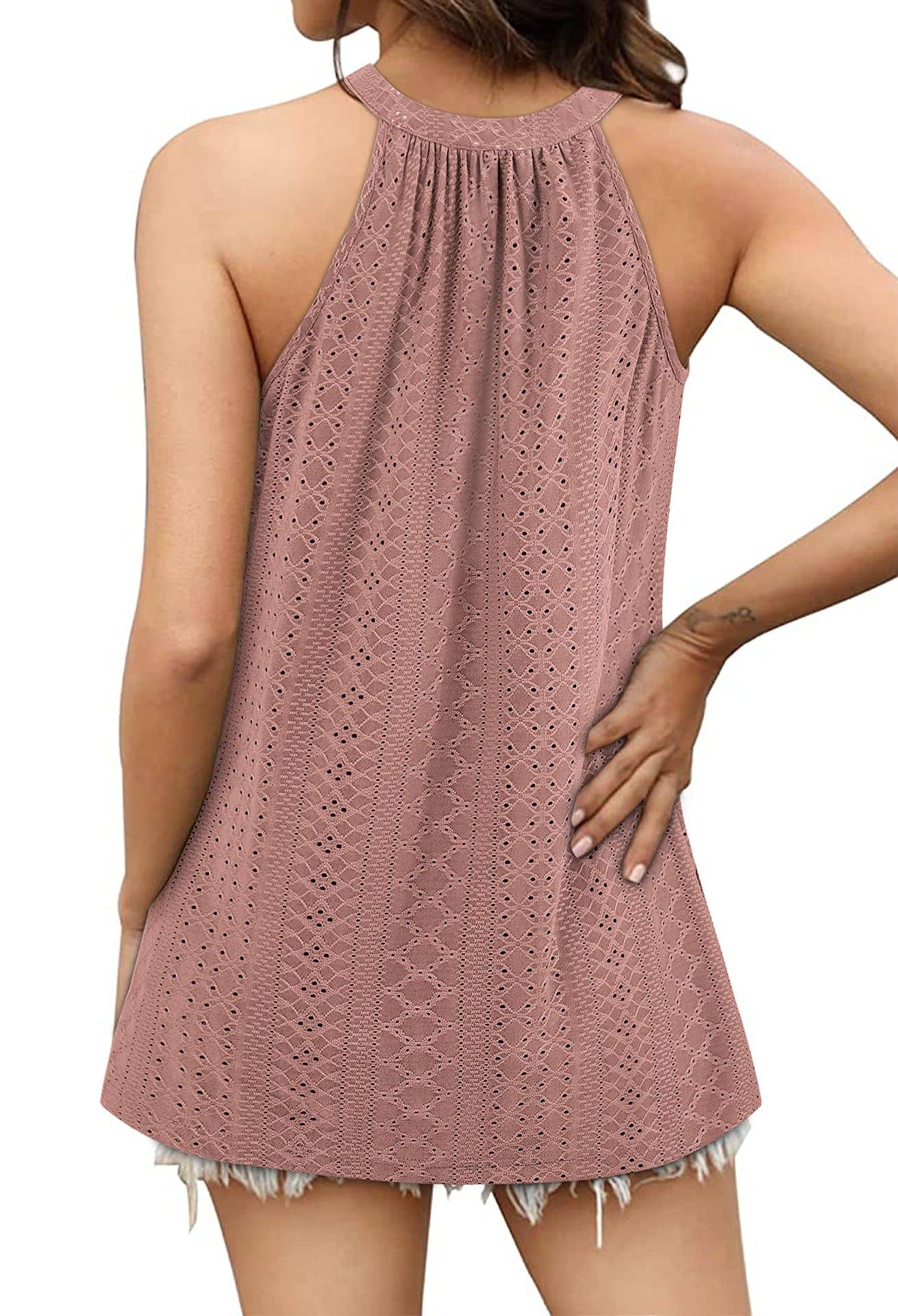 CREW-NECK RUFFLED TANK TOP SLEEVELESS HALTER TEE