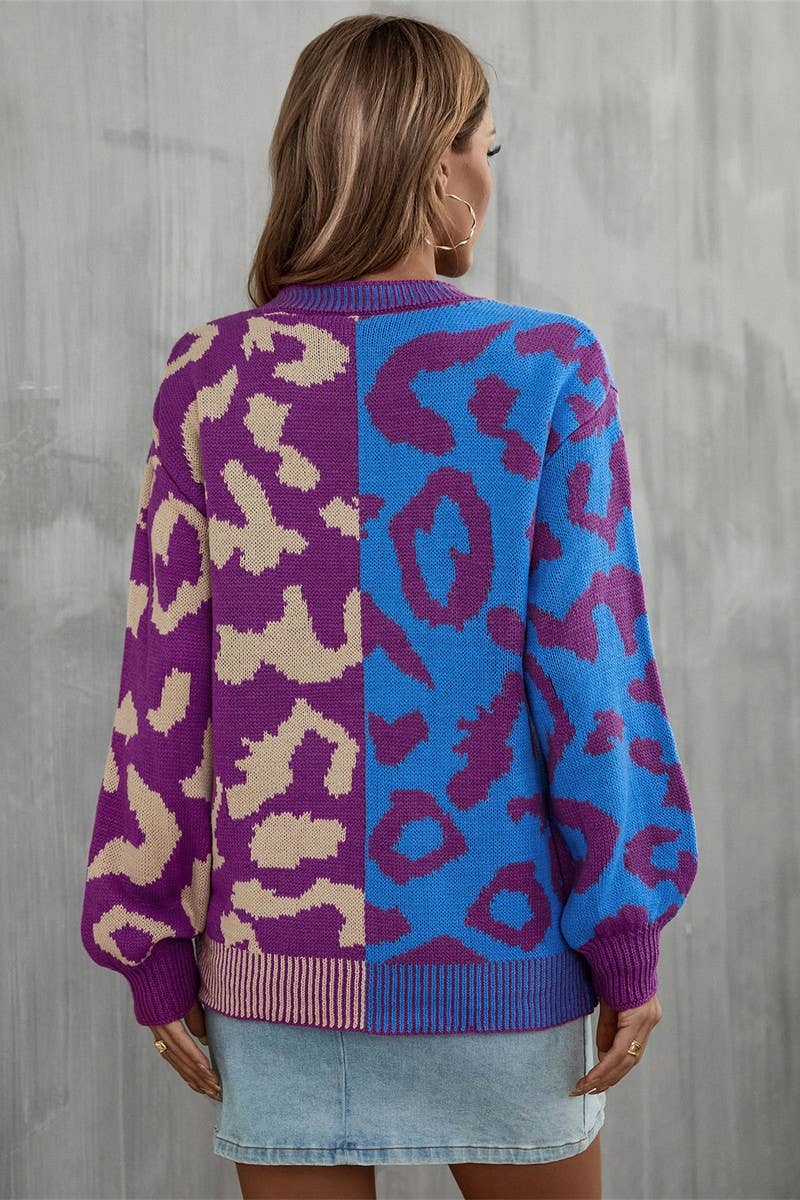 CWOSWL3151_CREW NECK LEOPARD PRINT KNITTED SWEATER