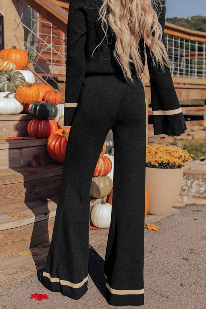 CWSTB1168_CONTRAST-COLOR KNITTED LONG-SLEEVED TROUSERS SET