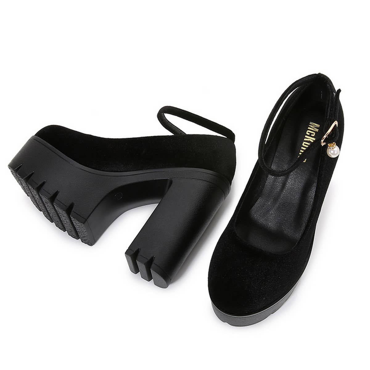 ROUND TOE FLAT BUCKLE PLATFORM HIGH HEELS