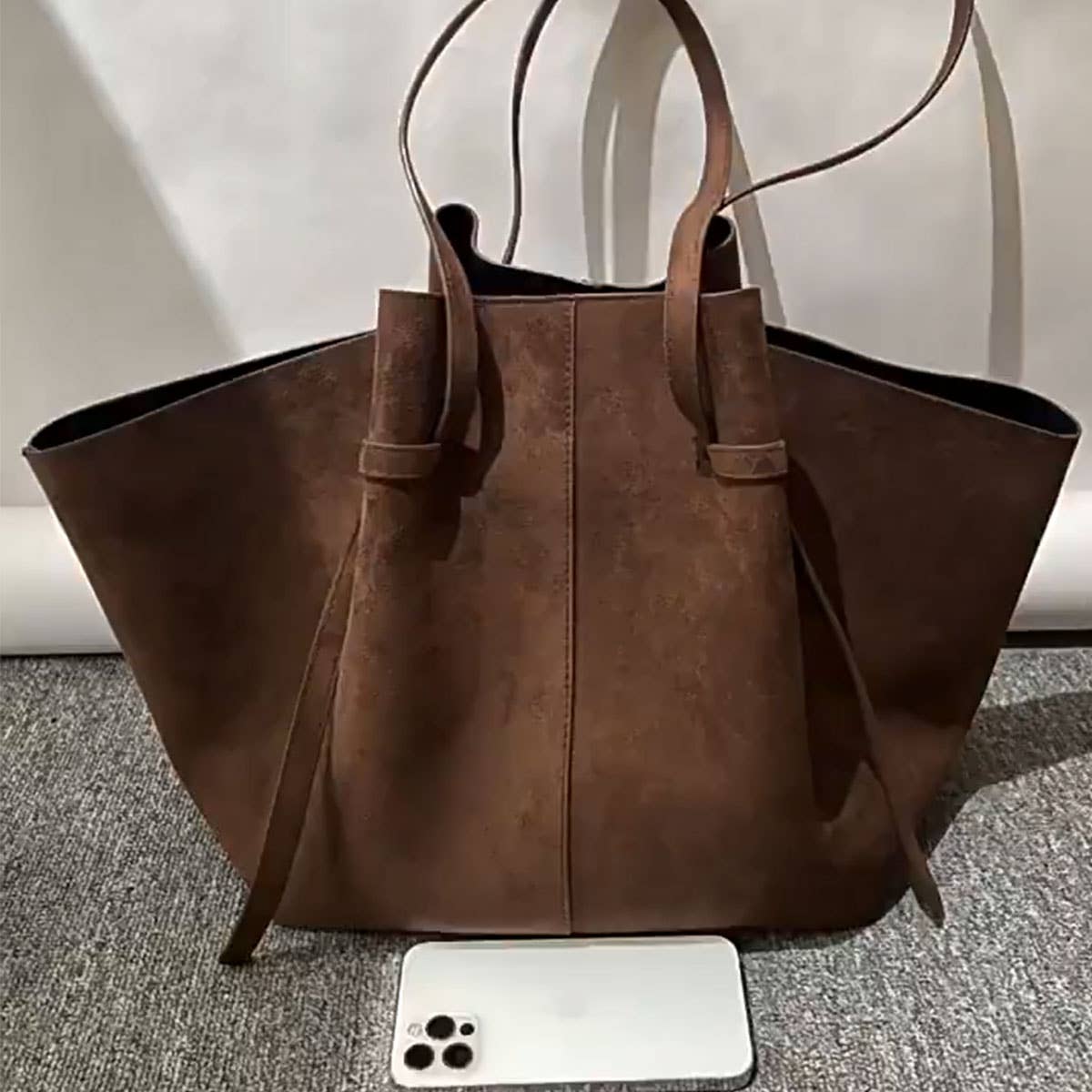 Vintage Suede Shoulder Tote Bag, Minimal Style_CWAB5395