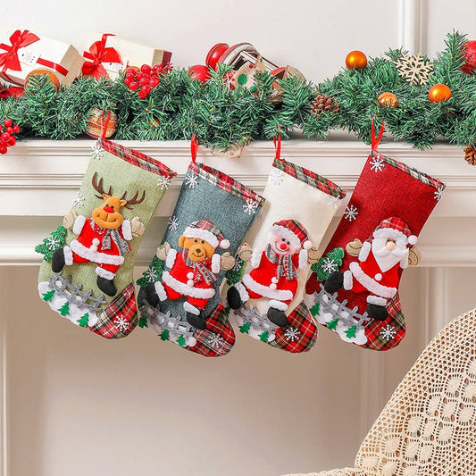 LINEN LARGE CHRISTMAS STOCKING GIFT BAG ORNAMENT