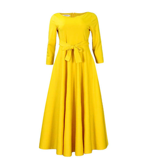 FASHIONABLE AND ELEGANT LACE-UP PLUS SIZE DRESS_CWDMD3654