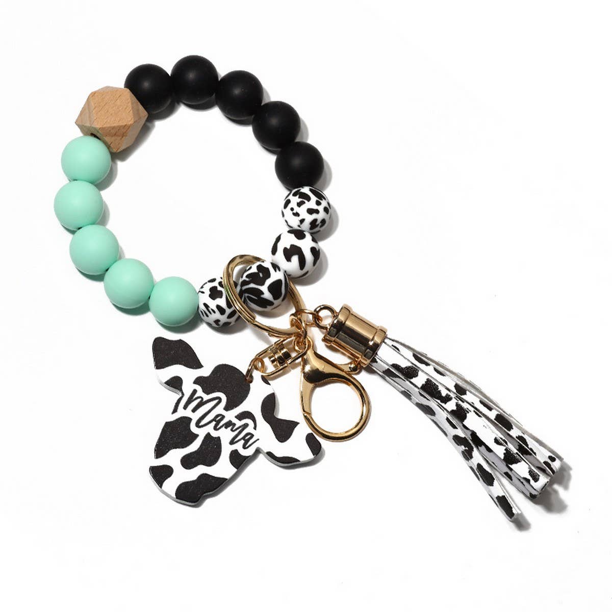 Western Bull Head Keychain Silicone Bead Bracelet_CWAB5027