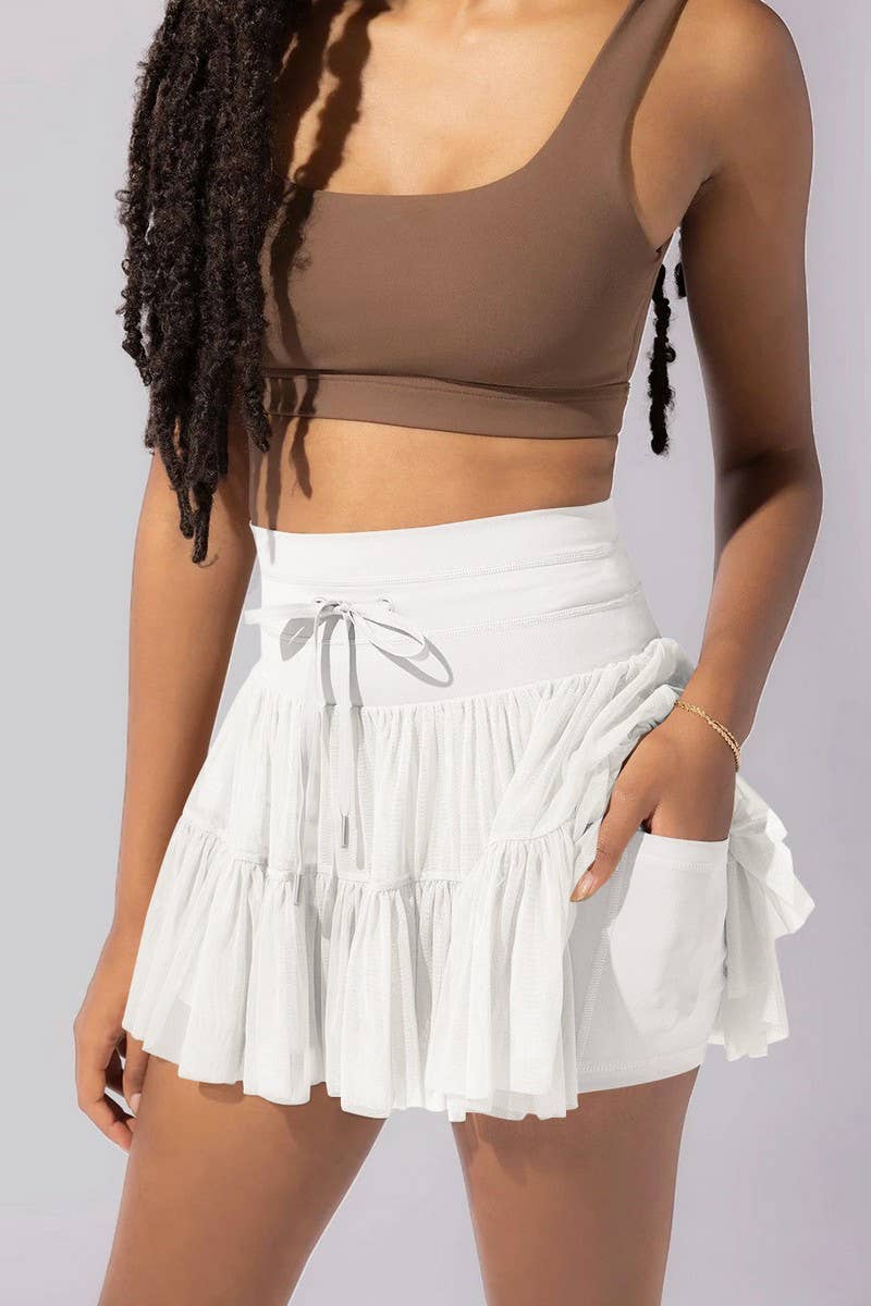 CWBSS0490_SPRING AND SUMMER HIGH WAIST LACE UP PLEATED SKIRT