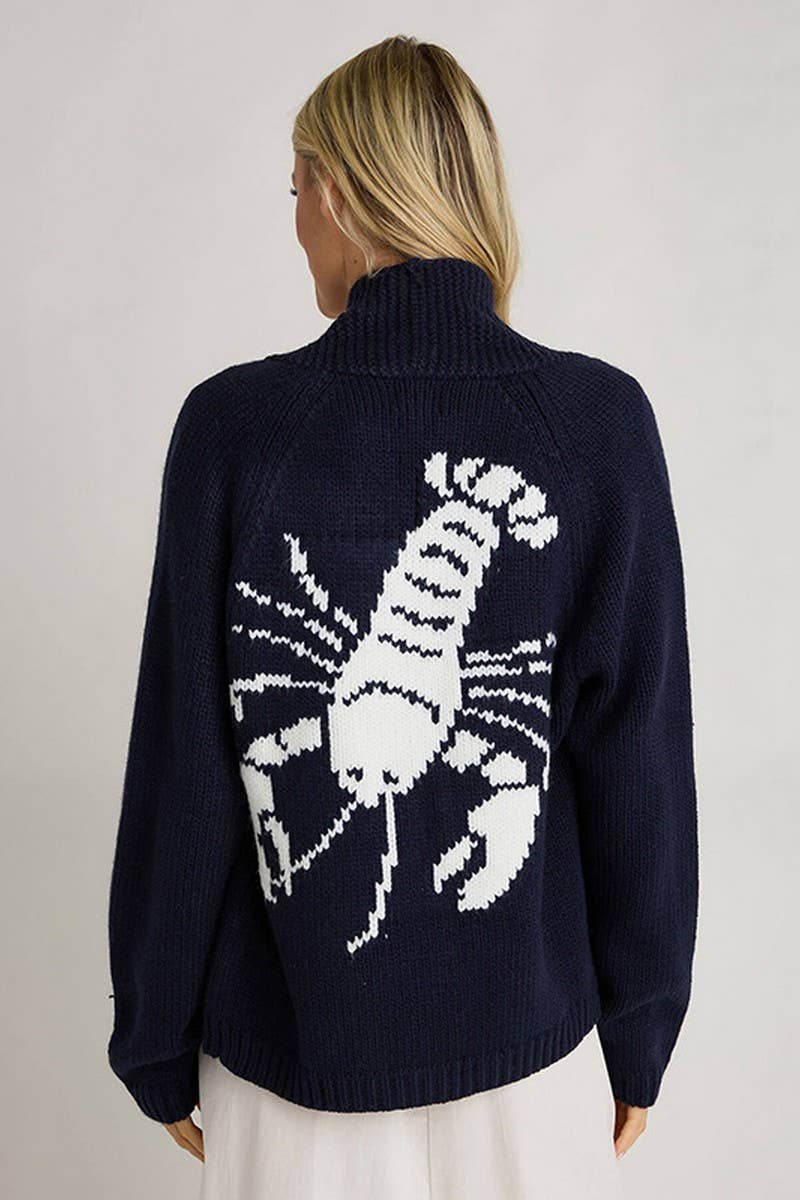 CWOSWL07743_2024 WINTER SHRIMP PRINT BUTTON KNIT CARDIGAN