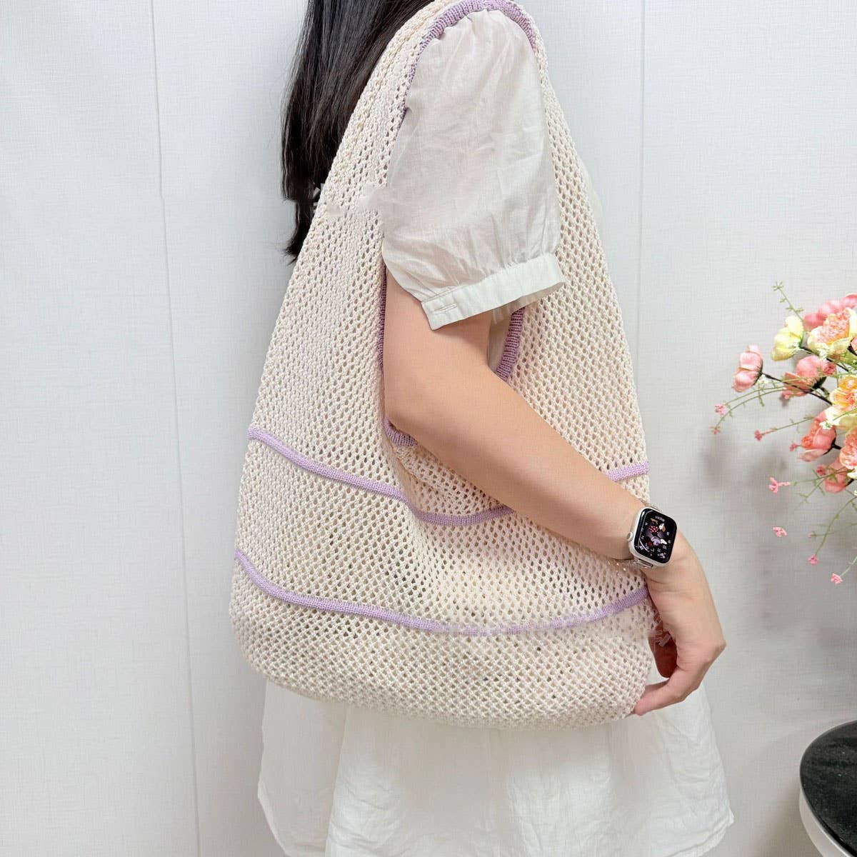 CUAB00634_DOPAMINE KNIT MESH SHOULDER BAG SUMMER HANDBAG