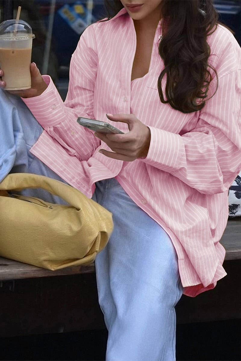 CWTBLL4127_SIMPLE STYLE BUTTON STRIPE CASUAL CARDIGAN