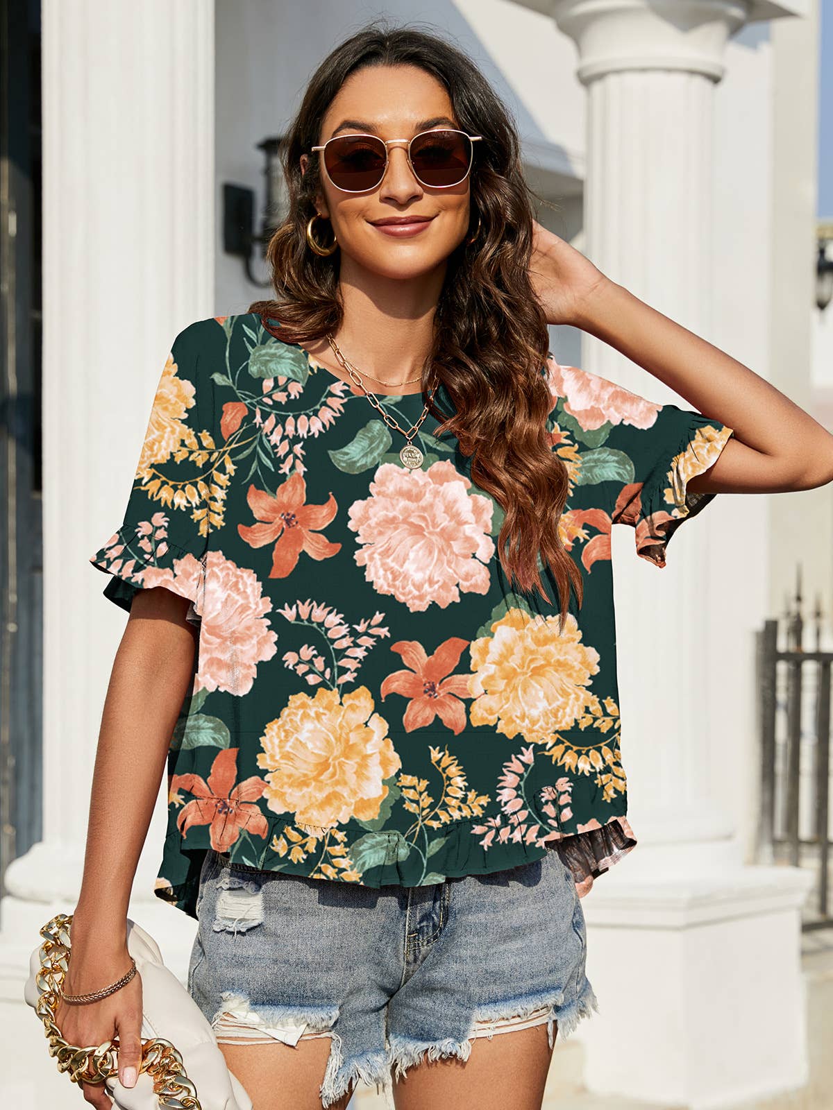 Crew neck short front long back casual loose top